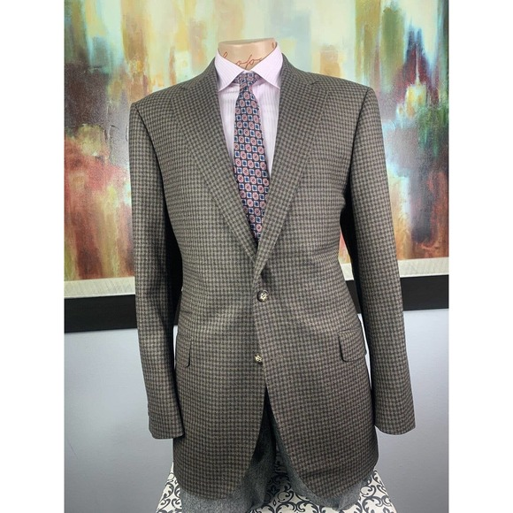 42L Bartorelli Napoli Minicheck‎ Olive Blazer - Suit Jacket - Picture 1 of 11